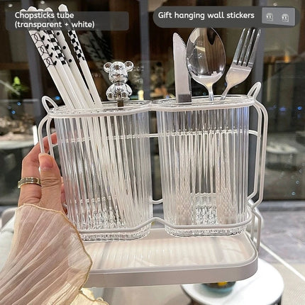 Wall Mounted Kitchen Cutlery Organizer Light Luxury Chopstick Spoon Holder Stainless steel Utensil Drying Rack