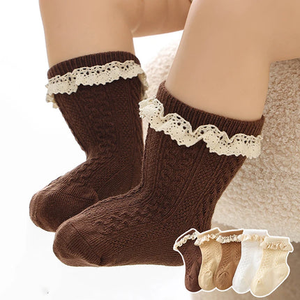 0-3 Years Lace Trim Princess Baby Socks Toddlers Cotton Mesh Breathable Non-slip Long Socks for Newborn Girls