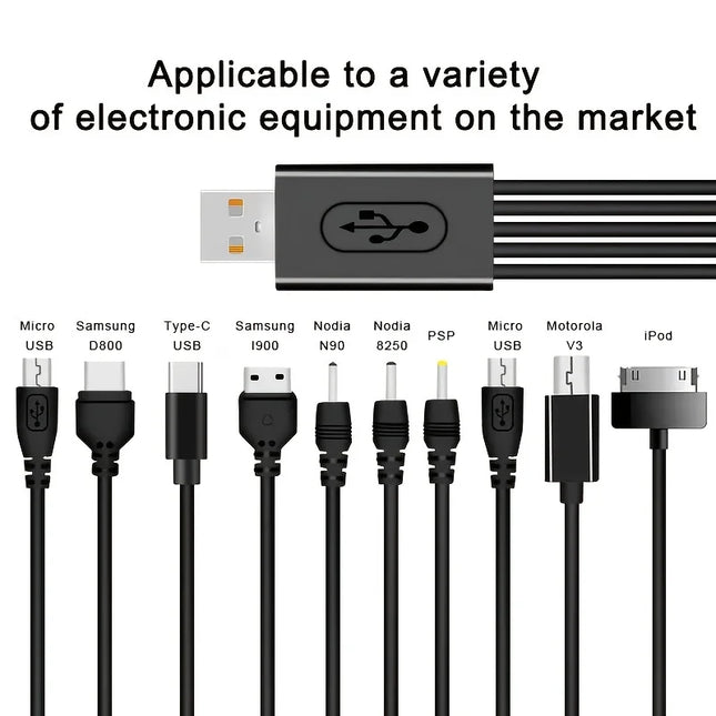 10-in-1 USB to Multi-Port USB Cable Universal Phone Charging Cable Multi-Head Charging Cable Cord for Samsung Nokia Phone Charger