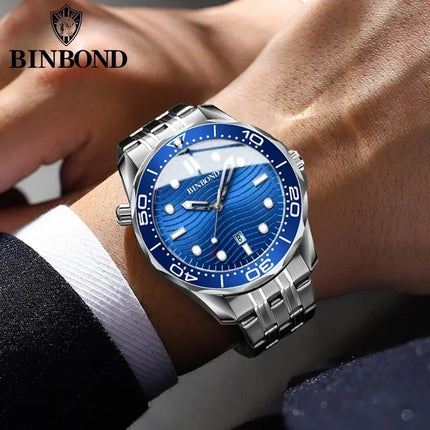 BINBOND Fashion Business Ultra-thin Seahorse Series Men's Quartz Watches Waterproof Luminous Sport Multifunction Men's Wristwatch