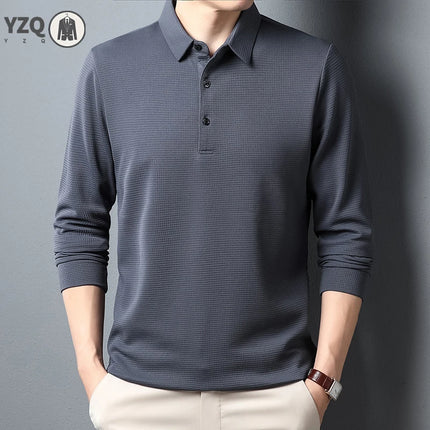 Men's Business Casual Polo Long Sleeve T-shirt Summer Comfortable Solid Cotton Top