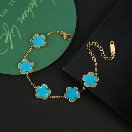 INS Hot Sale Stainless Steel Five Laef Flower Clover Bracelet Jewelry Set Necklace Earrings For Woman Daily Wear Brand Jewelry