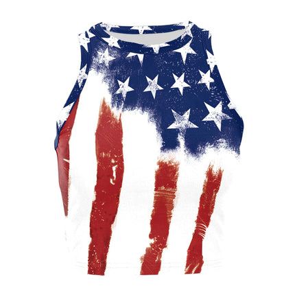 Nadanbao Women's Vest Summer Casual American Flag Tie Dyeing Cropped Tight Sleeveless T-Shirt Streetwear Crop Tops Y2K Tees
