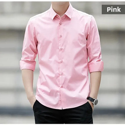 Spring New Men's Classic White Shirt Long Sleeve Plus Size Business Casual Shirt Work Korean Style Slims Smooths Your Silhouette