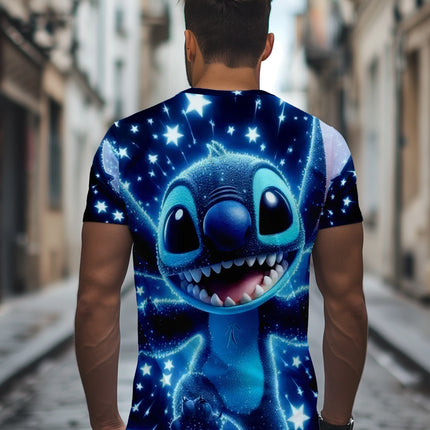 Men's Disney Lilo & Stitch Starry Night 3D Print T-shirt Casual Short Sleeve Tops