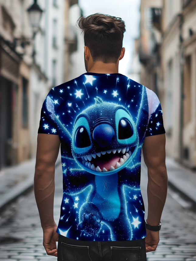 Men's Disney Lilo & Stitch Starry Night 3D Print T-shirt Casual Short Sleeve Tops