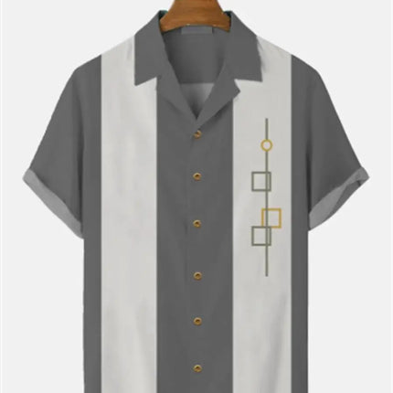 Stripes Simple Casual Dress Shirts European Size Men's Hawaiian Fashion Short Sleeve Loose Breathable Top Button Summer
