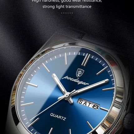 POEDAGAR Luxury Watch For Man Waterproof Luminous Date Week Stainless Steel Men Watch Casual Quartz Men's Watches Male Clock+box
