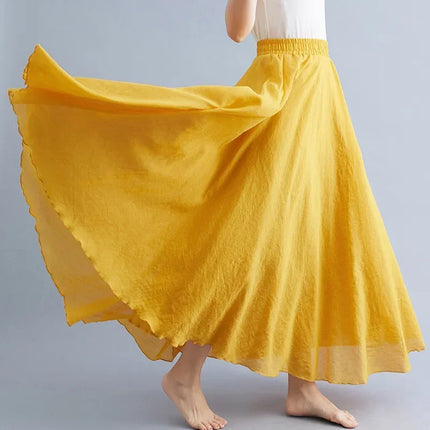 Fashion Solid Cotton Linen Women Skirts Maxi Elegant Harajuku Saia Casual Loose Long Skirt Ladies Clothes Faldas Ropa Mujer