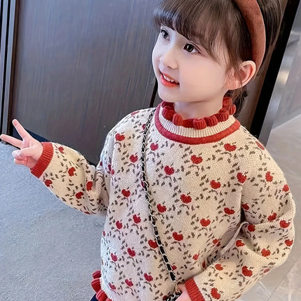 Girls' Sweaters, New Autumn and Winter Styles, Stylish Winter Clothes for Baby Girls, Kidsren's Knitwears, One-Piece Velvet Bottoming Tops