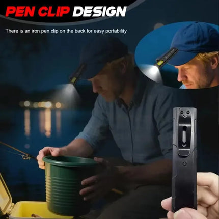 Mini Thin EDC Flashlight with Tail Magnet USB C Rechargeable COB Worklight with Pen Clip for Outdoor Camping Fishling