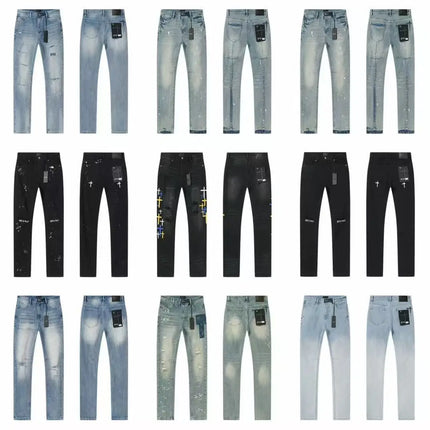 2026 RTA Men's Slim Fit Jeans Collection Distressed Ripped Paint Splatter Studded Patch Vintage Washed Streetwear Fashion Pants
