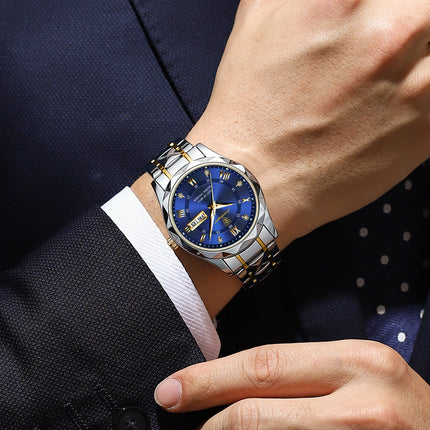 POEDAGAR Luxury Men Wristwatch Waterproof Luminous Date Week Watch For Man Stainless Steel Men's Watches Quartz Male Clock Sport