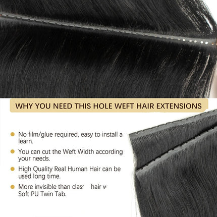 Invisible Hole Flat Pu Tape Human Hair XO Twin Tabs 25cm Long Tape PU Weft Real Human Hair No Glue Microlink Application 40-50g