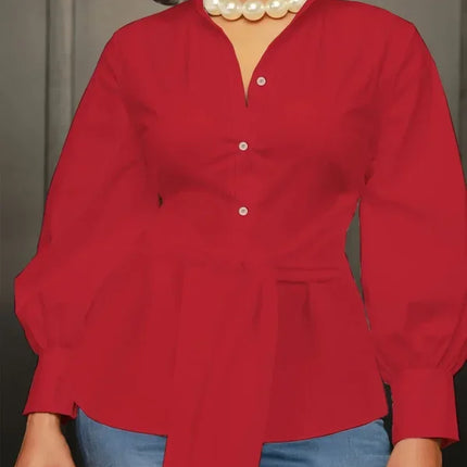 Plus Size 1XL-5XL Fashion Women‘s Solid Color Lapel Collar Blouse Ladies Casual Elegant Chic Top Long Sleeves Shirt