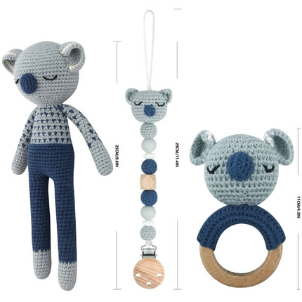 1 Set DIY Crochet Bear Baby Teether Newborn Bunny Rattle Toy Wooden Molar Teething Ring Pacifier Clips Chain Set Baby Stuff