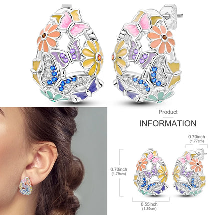 925 Sterling Silver Purple Series Feather Butterfly Dream Catcher Firefly Zircon Earrings for Women Luxury Jewelry Wedding Gift