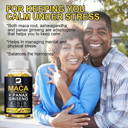 BEWORTHS Nature Original Ginseng & Maca Root Extract Edible Energy Vegetarian Capsules for Men and Women Health Harmonious
