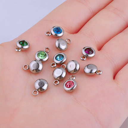 6.5mm Gold Titanium Steel Zodiac Sign Birthstone Pendant Charm Lucky Birthday Stone Cup Drill Point for DIY Jewelry Making
