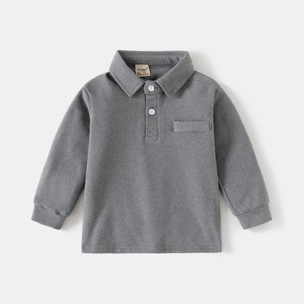 Kids Cotton Uniform Polo Shirt Thicken Warm Winter Full Sleeve Solid Color Boys Tops Fashion Children Turn Down Collar Shirts
