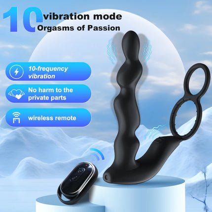 Male Prostate Massage Vibrator Wireless Control Double Ring Anal Plug Vibrator Delay Ejaculation Stimulator Sex Toys for Adult