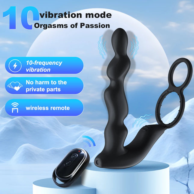 Male Prostate Massage Vibrator Wireless Control Double Ring Anal Plug Vibrator Delay Ejaculation Stimulator Sex Toys for Adult