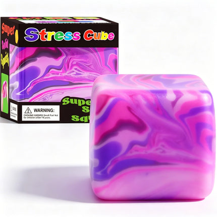 Stress Cube Squishy Gel Ball Marble Swirl Slow Rebound Soft Stretch Squeeze Fidget Sensory Decompression Anxiety Relief Toy.