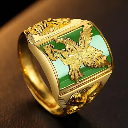 Premium gold AU999 men's rings fashionable domineering eagle ring 24 real gold large-picture ring inlaid agate cedar ring