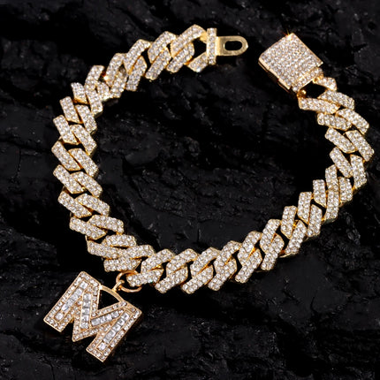 New 14MM Iced Out Cuban Chain 26 Initial Letter Anklets for Women Bling Paved Rhinestone Hip Hop Ankle Bracelet Barefoot Jewelry