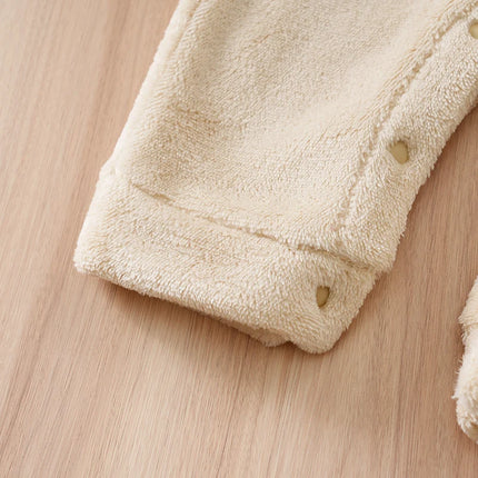 Newborn Baby Romper Winter Flannel Beige bear Hooded ears long sleeve Unisex Baby Pajamas 0-18 months Comfort Clothes