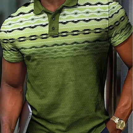 2026 Men's T-shirt Fashion Casual Sport Polo Shirt 3D Golf Gradient Ethnic Print Men Street Lapel Button Polo Shirt Short Sleeve