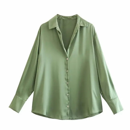 Classic Silk Satin Feel Shirt New Spring Collection Long Sleeve Polyester Fabric Women's Premium Fashion Regular Length
