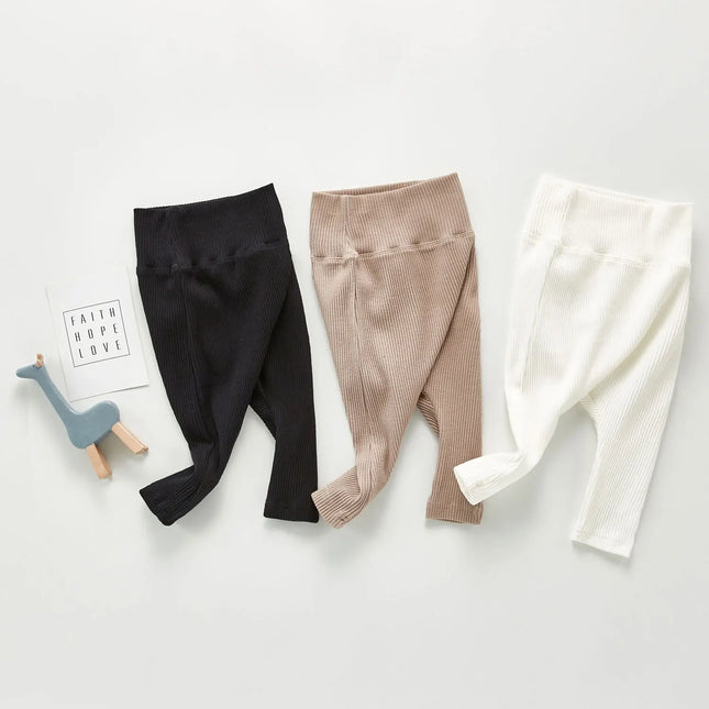 Spring And Autumn Newborn Infant Baby Boys And Girls Cotton Solid Color High Waisted Leggings Kids Fashion Baby Clothing