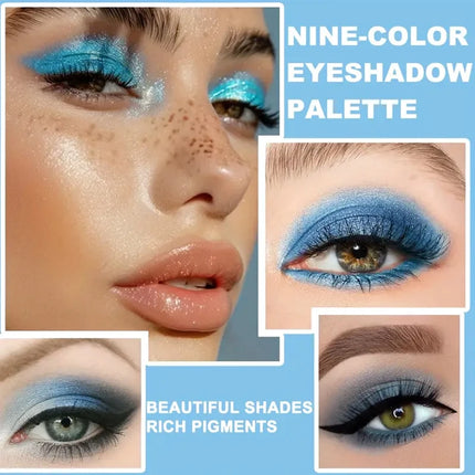 9 Color Blue Eyeshadow Palette Matte Shimmer Dolphin Eye Shadow Palette Glitter Makeup Pigmented Long Lasting Professional