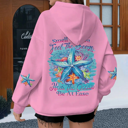 New Hawaiian Flower Print Creative Letter Hoodies Women's Long Sleeve Streetwear Ocean Beach Series Female Hoodie Gifts