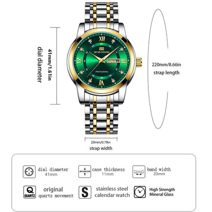 VA VA VOOM Luxury Watch Men Gold Blue Rhinestone Stainless Steel Business Style Original Quartz Movement Week Couple Men Watches