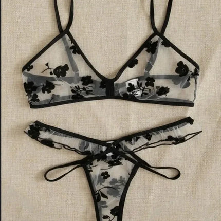 2026 Summer Women Lace Bra Set See-Through Sexy Lingerie Thin Strap Underwear Suit Floral Print Stylish Bralettes Корсет Женский