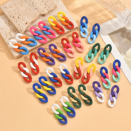 Vintage And Fashionable Acrylic Contrasting Chain Women's Earrings And Bracelet Set, Beautiful Wedding Party Jewelry