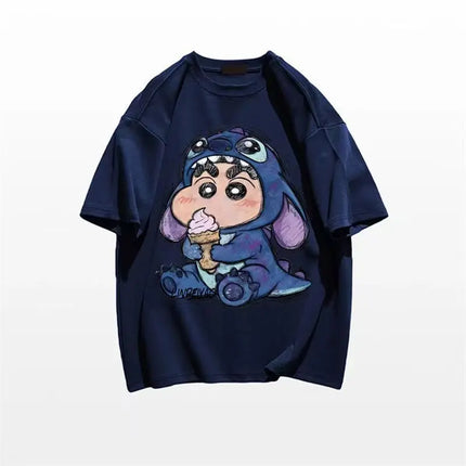 2025 Summer Crayon Shin-chan Cartoon Character Women's Fashion T-shirt Harajuku Pattern Printed Women's Casual Top Clothing