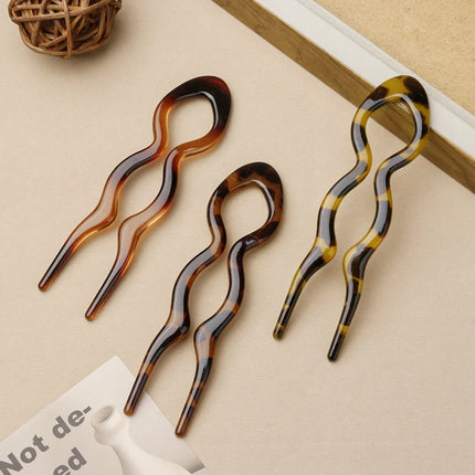 New Hair Fork Leopard Print U-Shaped Barrettes Hair Stick Bun Clip Hairpins Women Girls Ponytail Meatball Head Hair Accessories