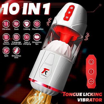 Magic Tongue Male Masturbators-with 10 Sucking & Tongue licking & Vibrating Modes Blowjob Masturbation Cup Sex Toys for Men 18+