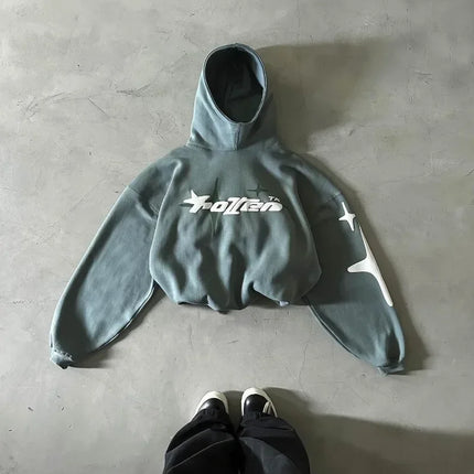 Retro Gothic Men Hoodie New American High Street TrendY2k Harajuku Men Loose and Casual Sweatshirt