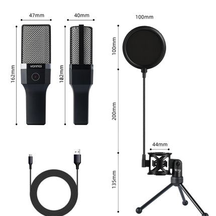 Gaming Computer Professional Condenser Microphone Mic PC Laptop USB Wired Live Streaming Podcast Studio Mike Kit Gamer Karaoke