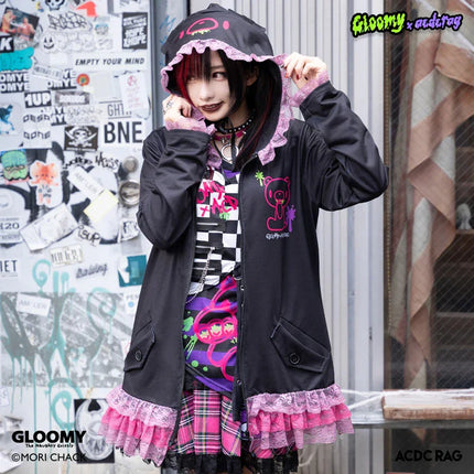 Spring Autumn Japanese Y2K Subculture Coat Women's Long Sleeve Lace Cartoon Bear Hoodie Fashion Harajuku Punk Loose Coat Kawaii
