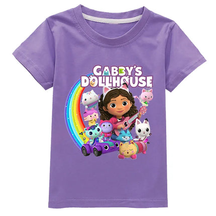 Gabby's Dollhouse Funny Anime Theme Summer Boys and Girls Cotton Fashion Cartoon Short Sleeve Casual T-shirt O-neck Short Sleeve