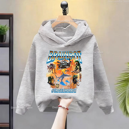 Cartoon Italian Brainrot Children's Hoodies Funny Graphic Boy Fleece Sweatshirt Tralalero Tralala Casual Sports Pullover Coats