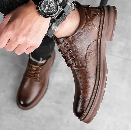 Men's Casual Leather Shoes Designer Trendy All-match Platform Shoes  Men's Business Breathable Leather Shoes shoe