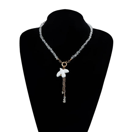Peace Dove Drop Earrings Necklace Bracelet for Women Exquisite Bird Irregular Crystal Beaded Pendant Necklace Versatile Jewelry