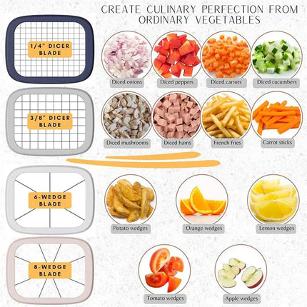 A02M-Onion Chopper Vegetable Choppers 4-Blade Veggie Dicer Fruit Slicer Wedge Cutter Potato French Fry Cutter