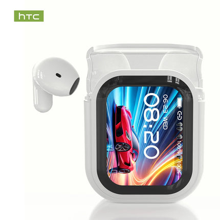 HTC NE20 TWS Bluetooth 6.0 Earbuds Smart LCD Touchscreen Real-Time AI Translation ENC Noise Reduction HiFi Audio for Sport